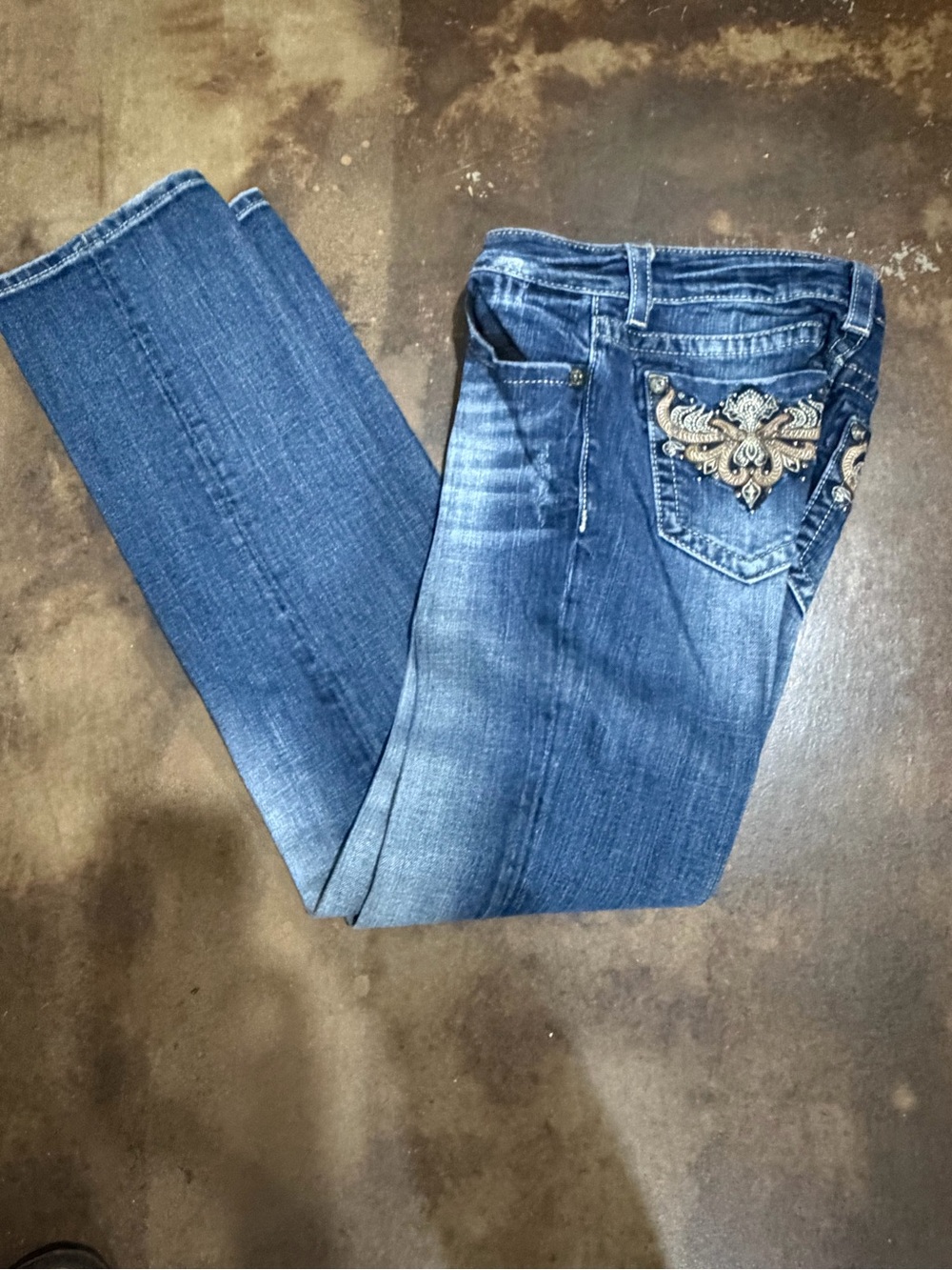 Miss Me Straight Leg Jeans with Embellished Back Pocket - Blue